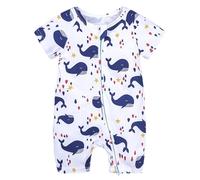 Infant Double Zipper Romper - Short Sleeve Print, Crawl Bodysuit, for Baby Boy 6-12M, Shark Print#G