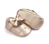 Infant Dress Shoes, Exquisite Heart Shaped Pattern Elegant Lovely Gold Baby Bow Shoes for Toddler for Home (Inner Length 4.3in 0-6M)