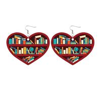 Infant Earrings with Safety Clasp, Book Lover Heart Shaped Bookshelf Earrings, Acrylic Ornament, Flower Stud Earrings for, one size, Acrylic, No Gemstone
