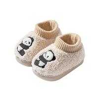 Infant Fleece Home Slippers Winter Boys Girls Home Indoor Cute Panda Pattern Slipper Padded Wool Slippers Baby Cotton Shoes Slip On Slippers (Beige, 5 Infant)