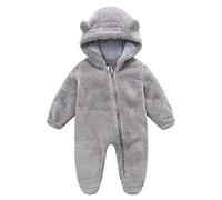 Infant Fleece Romper Thermal Snowsuit Jumpsuits Plush Zipper Closure Full Length Hooded Bodysuits Warm Baby Rompers Thin Fall Winter Outfits Toddlers Clothes for 0-12 Months