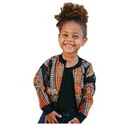 Infant Girls African Dashiki Jacket Coat Toddlers Ethnic Style Non-Positioned Print Long Sleeve Ethnic Wear Coat African Kids Jacket Toddler Boy Warm Spring Dashiki Outwear (Black, 2-3 Years)