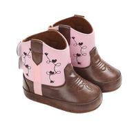Infant Girls Boys Western Boots PU Leather Cowboy Bootie Newborn Vintage Soft Sole Non-Slip Crib Shoes Pink