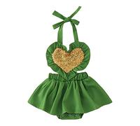 Infant Girls Newborn Sleeveless Backless Romper Bodysuit with Sparkling Paillette Heart Design First Birthday Outfit Valentines Baby Valentine's Girl