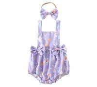 Infant Girls Sleeveless Easter Cartoon Backless Romper Newborn Bodysuits Headbands Set Bunny Print Bowknot One Piece Jumpsuit Soft Cute Outfit for Tiny Baby Girl Comfortable Playsuit