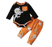 Infant Halloween Outfit Baby Boys Halloween Outfit 3Pcs Set Pumpkin Long Sleeve Romper Pants Hat My First Holiday Costume Newborn Infant Clothes (Black, 6-9 M)