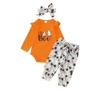 Infant Halloween Outfit Baby Girl Outfits 6-9 Months Infant Toddler Girls Cartoon Pumpkin Ghostface Embroidery Printing Long Sleeve Romper Tops Trousers Headband 3 Children's(Orange, 0-3 Months)