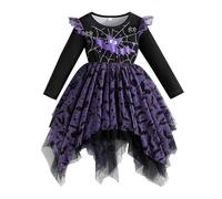 Infant Halloween Outfit Girls Dress Feathers Girls Bat Halloween ostume Witch Cosplay Tutu Dress Headband Set for Kids Wing Outfits Party Up 2pc Baptism Dresses for Baby (Purple, 12-18 Months)