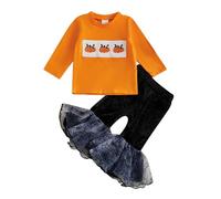 Infant Halloween Outfit Girls Outfits Set Casual Embroidered Pumpkin Toddler Clothes Spring Summer Baby Outfit for 3 Months to 4 Years Old Comfortable Wear (Orange, 3-6 Months)