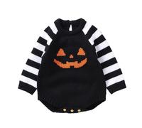 Infant Halloween Outfit Warm Jumpsuit Baby Boy Newborn Infant Baby Girls Boys Crewneck Halloween Outfits Striped Long Sleeve Pumpkin Romper Knitted Sweater Bodysuit Jumpsuit(Black, 6-9 Months)