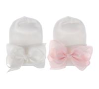 Infant Hats 0-3 Months 2Pcs Dual Layer Thermal Newborn Hospital Hat with Bow Cute Hand Washable 3.9x5.5in Baby Hats for Winter