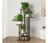 Infant Shining 5-Tier Plant Stand Indoor Tall Metal Corner Shelf for Multiple Plants, Plant Shelf Suitable for Garden, Balcony, Living Room, Bedroom (5 Tier-Walnut&Black)