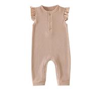 Infant Solid Ruffle Romper Short Sleeve, Snap Closure, for Baby Boy Girl 3-9 Months, Peach #D