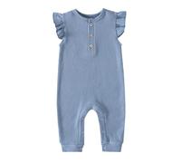 Infant Solid Ruffle Romper Short Sleeve, Snap Closure, for Baby Boy Girl 3-9 Months, Peach #D