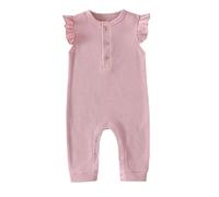 Infant Solid Ruffle Romper Short Sleeve, Snap Closure, for Baby Boy Girl 3-9 Months, Peach #D