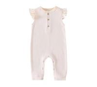 Infant Solid Ruffle Romper - Short Sleeve, Snap Closure, for Baby Boy Girl 3-9 Months, Peach#G