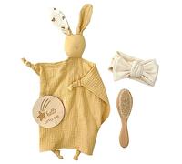 Infant Soother Appease Towel Birth Gift Set Includes Milestones Card Wool Brush and Bowknot Hairband for Baby Boys Girls Mother Choices for Baby Gifts