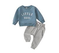 Infant Toddler Baby Boy Clothes Set 2Pcs Fall Winter Outfit Letter Print/Color Block Long Sleeve Sweatshirt Top Pants Sets 0 6 12 18 24 Months 2T 3T 4T 5T (A Little Dude Blue,0-6 Months)