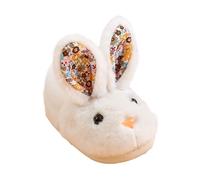 Infant Toddler Cute Autumn And Winter Girls Slippers Flat Bottom Soft Warm And Comfortable Solid Color Cartoon Bunny Shape Little Girl Princess Slippers (White, 2.5 Big Kids)