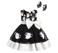 Infant Toddler Sleevelss Princess Tutu Tulle Dress with Bow Hairpin Ladybug Bee Butterfly Elk Santa Clause Costume Birthday Halloween Christmas Fancy Dress Up Outfit Black Ghost 2-3 Years