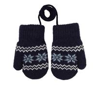 Infant Toddlers Lovely Mittens Winter Warm Cute Cartoon Gloves Dual Layers Plush Padded Knitted Gloves Mittens With Anti-Lost String for Baby Girls Boys 0-3 Years Old (Navy Blue, #A)