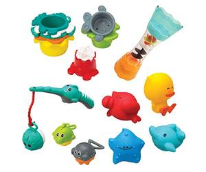 Infantino - Splish & Splash Bath Time Set - 17 Piece Multi-Activity Bath Toy - Developp Sensory Exploration and Learning Cause and Effect - Easy to clean - Bath toys for babies from 0 months old