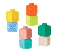 INFANTINO Squeeze & Stack Soft Baby Block Set, 8 Colourful Textured Soft Blocks with Numbers, Shapes and Textures, BPA-free, Ages 6+ Months