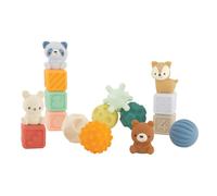 INFANTINO Woodland Balls, Blocks & Buddies, 16 Piece Baby Sensory Toy Set, Soft Stacking Blocks with Animal Toppers, Textured Sensory Balls for Babies 6-18 Months