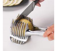 InfantLY Bright Kitchen Gadgets Handy Stainless Steel Onion Holder Potato Tomato Slicer Vegetable Fruit Cutter Safety Cooking Tools Accessories