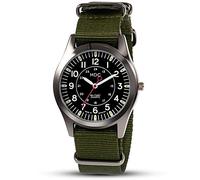 Infantry Mens Military Field Watch, 12/24H, Black Dial, Green NATO Strap