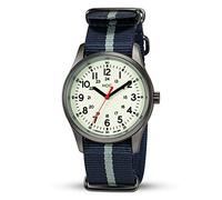 Infantry Mens Military Field Watch,Luminous Glow in The Dark Dial,Analog Tactical Wristwatch w/ 12/24 Hr Time,Japanese Quartz Movement,Slip-Thru Nylon Band,Reliable Work Watch for Men, Black/Blue