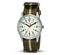 Infantry Mens Military Watch, Glow in the Dark, Silver, Green NATO Strap