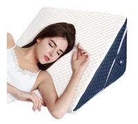 INFANZIA Bed Wedge Pillow, Folding Foam Triangle Pillow for Sleep Apnea, Acid Reflux, Snoring, Leg Elevation, Adjustable Back Support for Sitting Up in Bed, Incline Cushion for Sleeping (White&Blue)