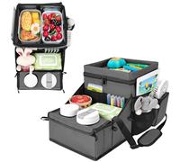 INFANZIA Car Seat Organizer, Backseat Van Organizer with Cup Holders for Car Front Passenger and Back Seat, Carseat Storages with Cooler Compartment for Kids and Adults for Toy, Snacks (Gray)