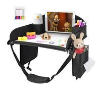 INFANZIA Kids Travel Tray for Car - Car Seat Tray with Markers for Kids Travel, Road Trip Essentials - Carseat Table for Roadtrip Activities Must Have Toddler Lap Desk Organizer for Airplane (Black)