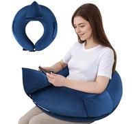 INFANZIA Reading Pillow for Gaming, Arm Rest Support Pillow, U-Shaped Lap Pillow with Side Pocket for Bed & Sofa, Compact Gaming Pillow with Tablet Support for Reading, Crocheting, Working (Blue)