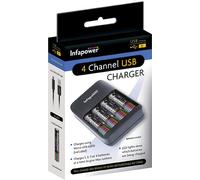 Infapower 4 Channel USB Home Battery Charger + 4 x AA 1300mAh Batteries