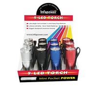 Infapower F006 9-Led Mini Pocket Torch - Pack of 12,Red,silver,black