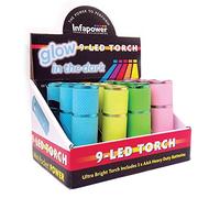 12 X ULTRA BRIGHT GLOW IN THE DARK TORCHES 4 COLOURS INCLUDES BATTERIES 9 LED'S