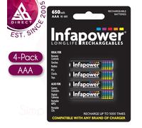 Infapower B001 AAA 650mAh with 4 Rechargeable Batteries, Black