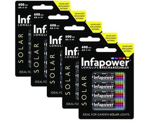Infapower Rechargeable AA Ni-Mh Solar Light Batteries 1.2v 600mAh 5 x packs of 4