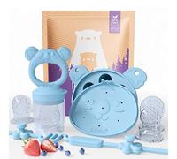 Infatot® Baby Fruit Feeder & Freezer Tray Set, Silicone Teether Pacifier with Clip, Weaning Teething Toy, Infant Self Feeding Aid, BPA-Free Baby Essentials for Introducing Solids - Blue