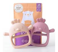 Infatot® Teething Toys for Baby Gifts - 2 Pack Chicken Silicone Mitten Teether, Soothing Glove for Infants, Baby Toys 0-6 Months, Soft Chewable Teether Toy to Prevent Finger Sucking, CH Plum & Cream.