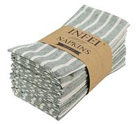 INFEI Broad Striped Cotton Blended Dinner Cloth Napkins - Set of 12 (17 x 17 inches) - for Xmas Parties Events & Home Use (Green)