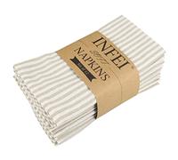 INFEI Plain Striped Cotton Linen Blended Dinner Cloth Napkins - Set of 12 (17 x 17 inches) - for Events & Home Use (Beige)