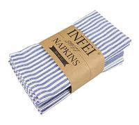 INFEI Plain Striped Cotton Linen Blended Dinner Cloth Napkins - Set of 12 (17 x 17 inches) - for Events & Home Use (Blue)