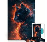 Inferno Fire Cat Jigsaw Puzzles 1000 Pieces Mental Sharp Tight Connection Home Activity Xmas Surprise (50x75cm)
