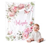 Infiher Custom Blanket Personalized Baby Flannel for Girls, Customized Name Blankets for Birthday & Memorial Day, Soft Flannel for Kids, Women, Men (Flower3)