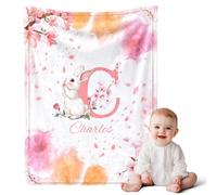 Infiher Custom Blanket with Initials for Kids, Personalized Soft Flannel Name Blanket Gifts for Birthday Baby Shower Memorial Day