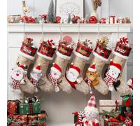 Infiher Personalised Christmas Stockings with Embroidered Name & Monogram,Custom 3D Xmas Character Stocking,18” Large,Santa,Snowman,Reindeer,Dog,Cat Fireplace Hanging Burlap Plaid Stockings(2 Pack)